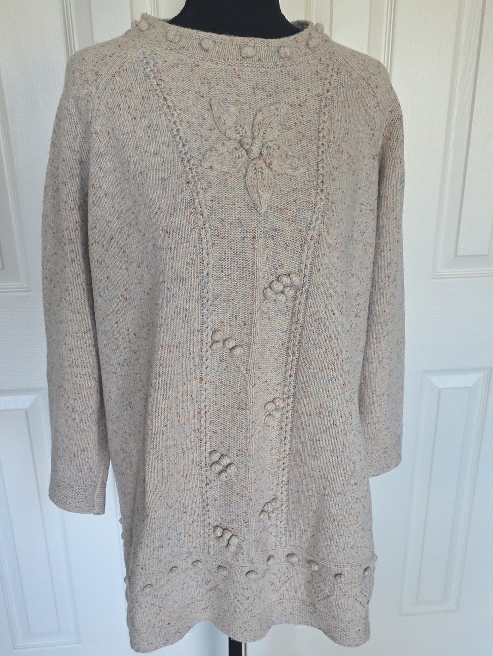 Vintage Woolrich Floral Bobble Lambswool Knit Sweater Womens XL Stone Oatmeal